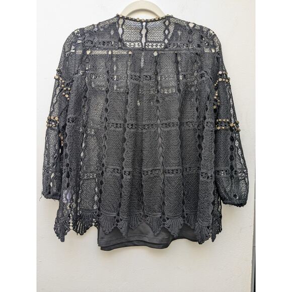 Anthropologie Maeve Auralis Black Studded Grunge Lace Blouse Size Small - Picture 13 of 13